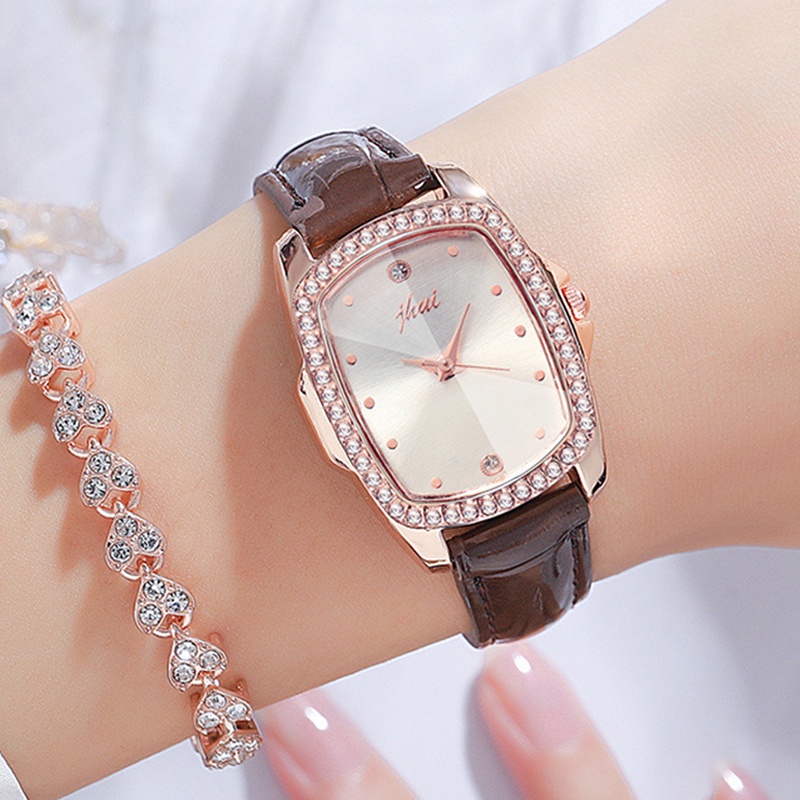 SANGCAKRA COD - Jam Tangan Wanita Korean Style Simple Casual Import Diamond Mewah Elegan Jam Tangan Jhui Analog Wanita Strap PU Leather Dial Kotak Gaya Casual Import - JW44