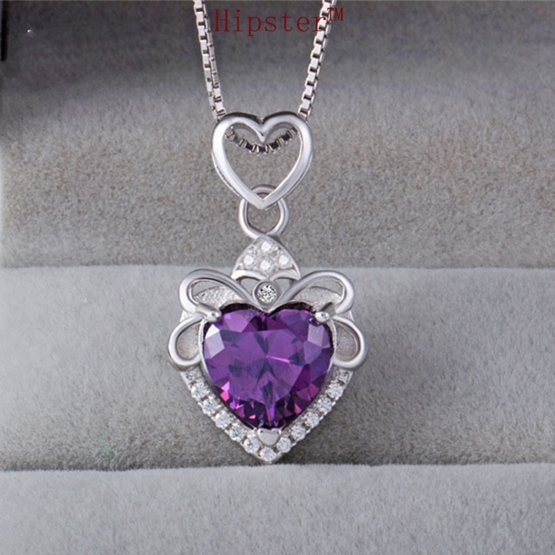 Hot Sale Fashion All-Match Ocean Heart Sapphire Heart-Shaped Full Diamond Pendant Necklace