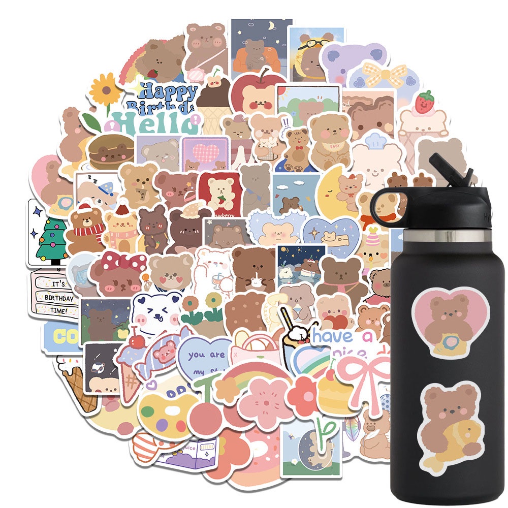 【COD Tangding】102pcs / Set Stiker Graffiti Kartun Beruang Gaya Korea Anti Air Untuk Dekorasi Koper / Motor / Notebook