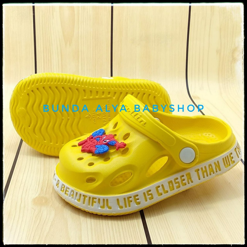 Sendal Anak Laki Laki Usia 1 2 3 4 5 Tahun KUNING Motif Kartun Karet - Sepatu Sandal Anak Cowok Karet Anti Licin Size 18 - 29