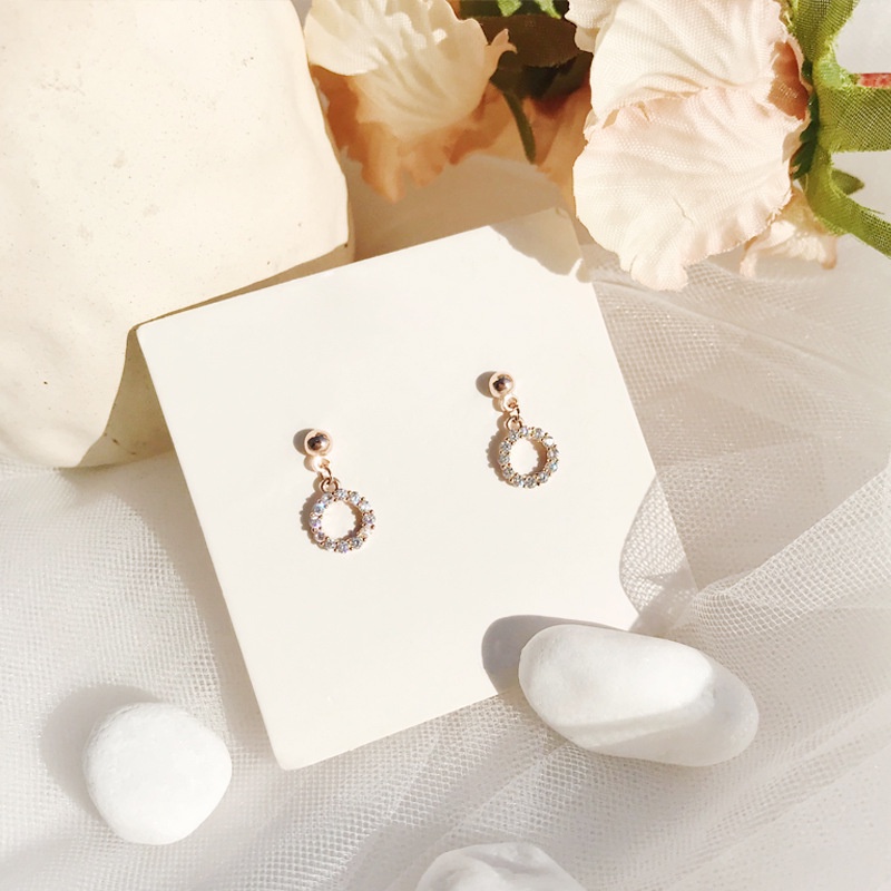 Anting Tusuk Sterling Silver 925 Desain Geometri Hollow Hias Zircon Gaya Korea Untuk Wanita Ed0385