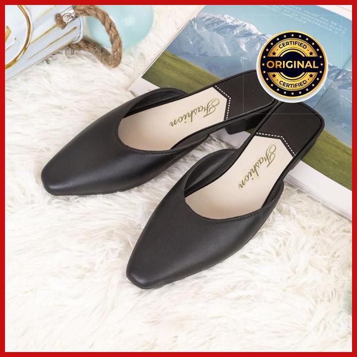 Sandal Selop Wanita Import - Motif Polos Full Colour - Hitam, 37