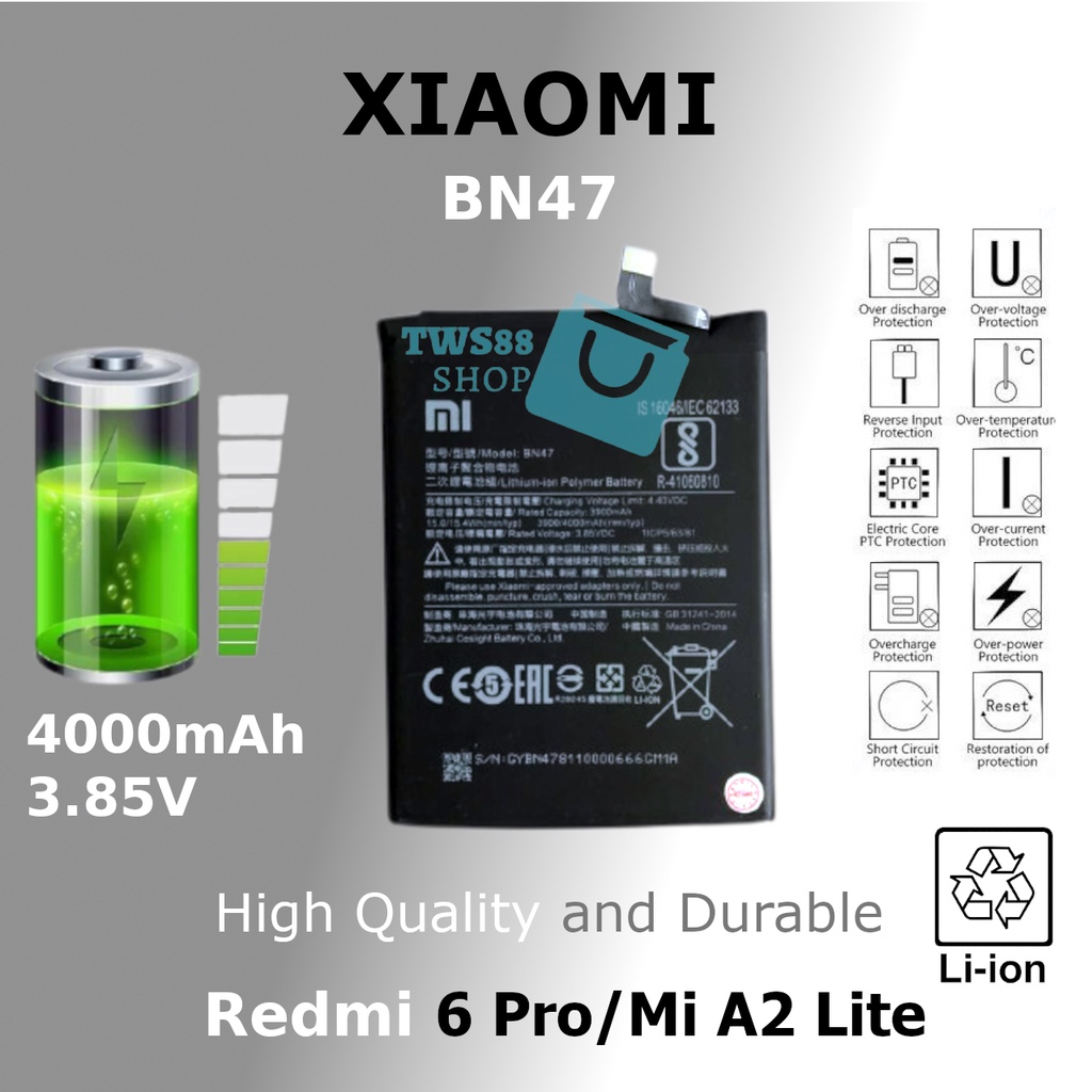 (TWS) Batre Battery original Xiaomi Redmi 6 Pro / Mi A2 Lite BN47