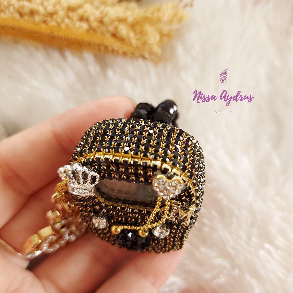 Nisa Aydrus - LED ALARM Swarovski Black C Gold Lafadz Allah Love Rumbai Inisial