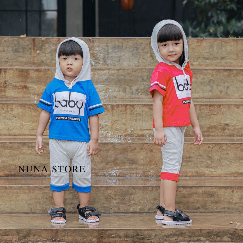 Nuna Store Setelan Baju Celana Anak Bayi Laki-laki Usia 6 bulan - 3 tahun IMK Motif Hoodie Baby Generation