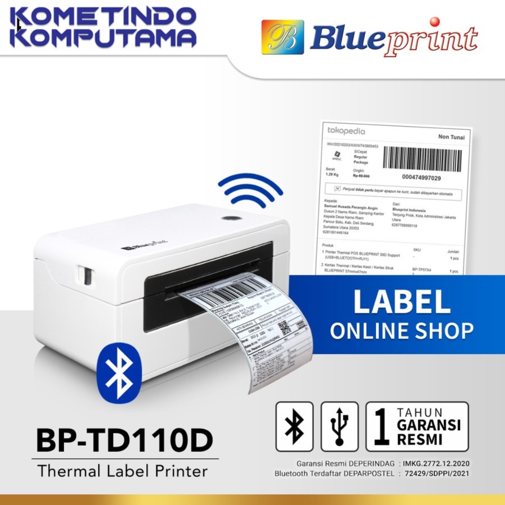 BP-TD110D Printer Barcode Thermal / Label Resi A6 BLUEPRINT TD110D USB Bluetooth