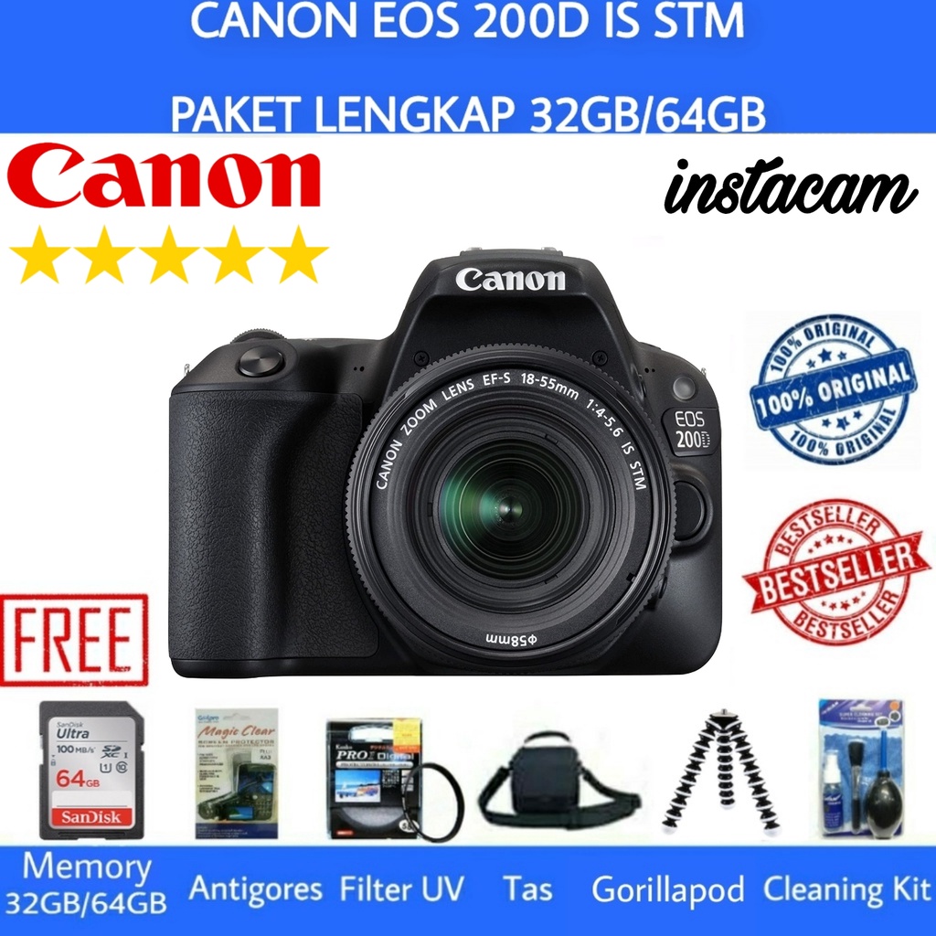 CANON EOS 200D / CANON 200D KIT 18-55MM IS STM WIFI ORIGINAL - PAKET LENGKAP