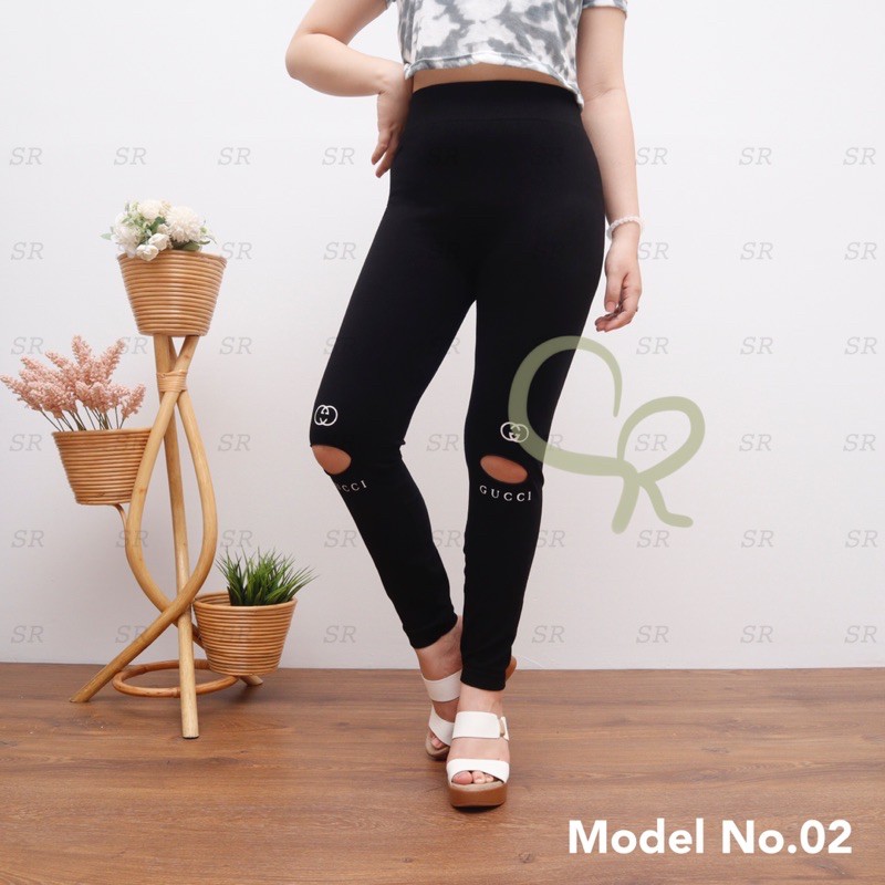 Legging Wanita Import Ripped Bolong Lutut Fashion Softkatun Melar Jumbo