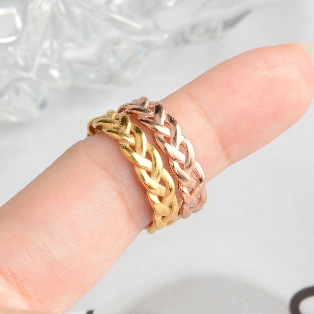 Kreativitas Menenun Cincin Baja Titanium Emas Rose Gold Sederhana Perhiasan Fashion Wanita Band Rings