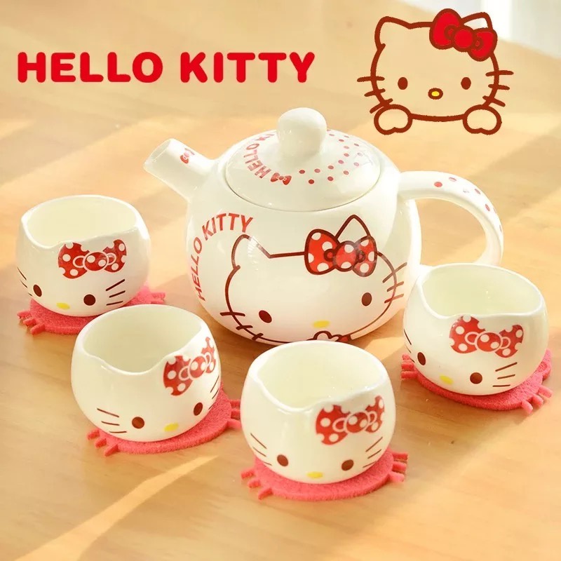 TEKO SET GELAS KERAMIK HELLO KITTY / TEKO SET HELLO KITTY KERAMIK / TEKO KERAMIK