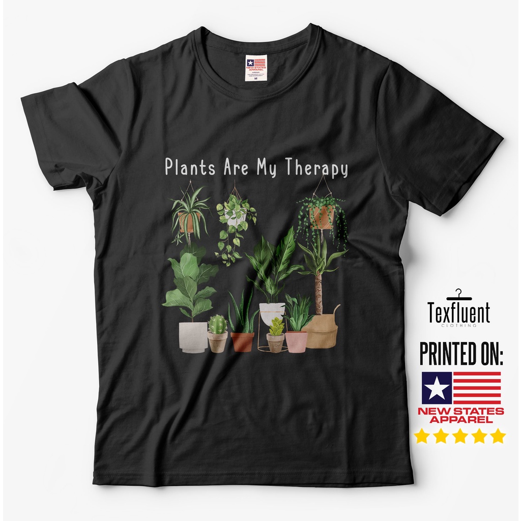 Kaos Tanaman Hias Baju Monstera Fiddle Succulent Plants Are My Therapy Unisex T Shirt Hitam Putih