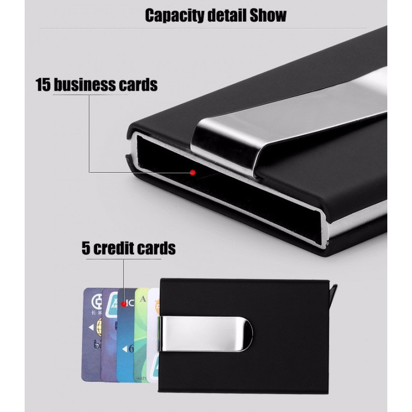 Luxury Men Automatic Pop Up Aluminum Business Card Holder Soft Card Case Catridge with RFID Blocker