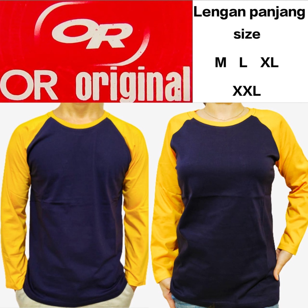 Kaos Raglan Polos Pria Wanita Couple Navy Lengan Kuning Panjang