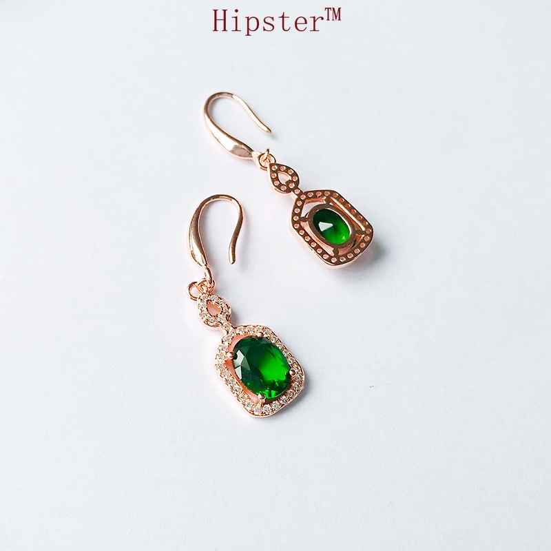 New Fashion Temperament Hot Sale Full Diamond Rose Gold Green Crystal Earrings