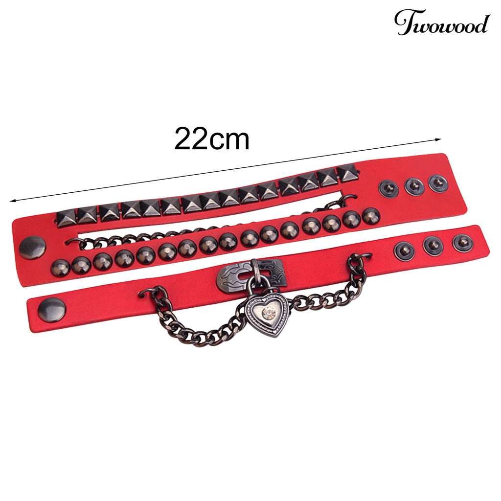 2pcs / Set Gelang Adjustable Bahan Kulit Imitasi Dengan Liontin Hati Gaya Punk Rock