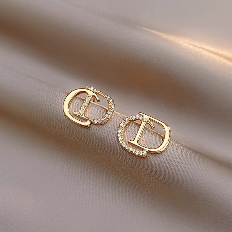 2022 Anting Tusuk Silver Wanita Desain Huruf Hias Berlian