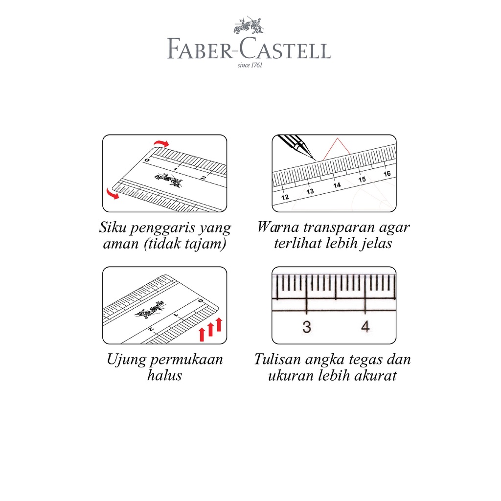Faber-Castell Mathematical Drawing Instrument Penggaris Busur Segitiga - Gambar 3