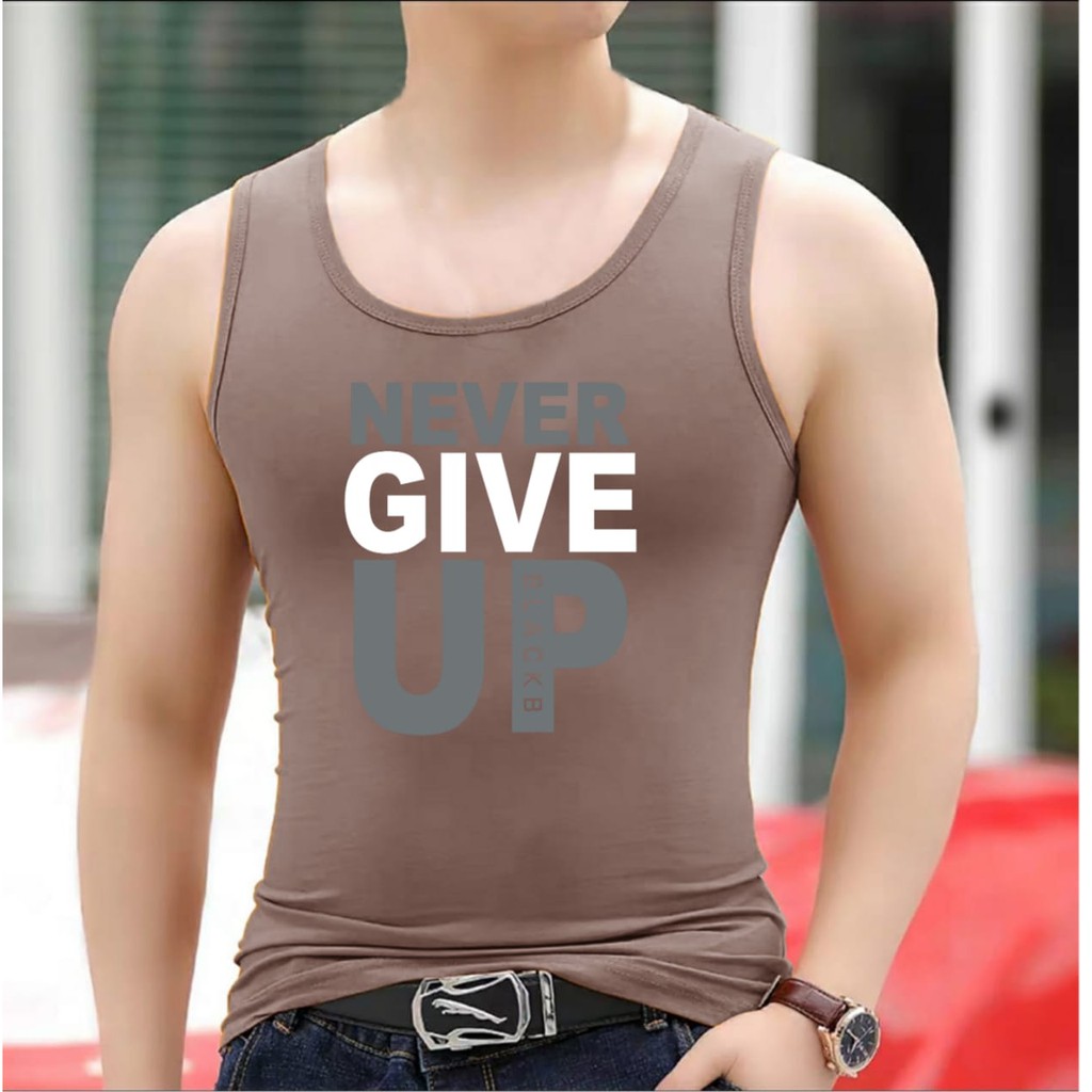 BISA COD / singlet  NEVER GIVE UP / kaos dalam pria  /asgard777