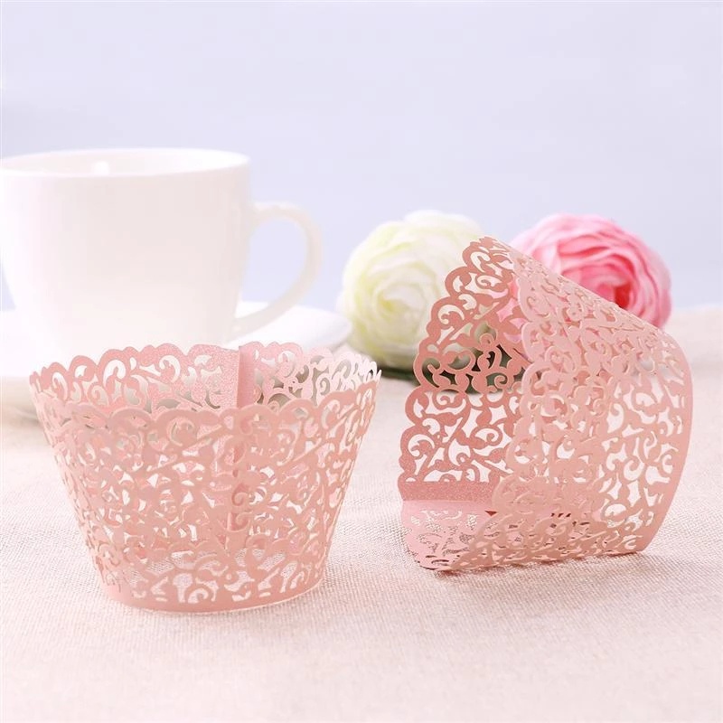 20pcs Wedding Cupcake Wrappers Ivory Vine Pattern Filigree Cake Cup Wraps Party Birthday Home Decor