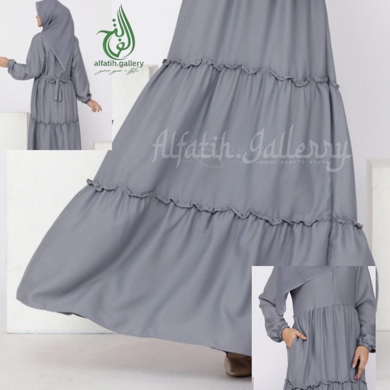 Gamis rempel susun luar | dress rempel susun polos simpel