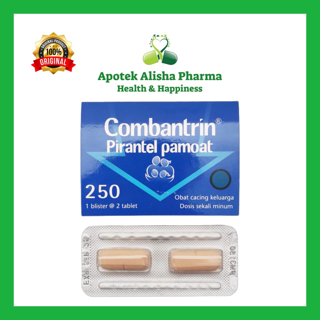 COMBANTRIN 125mg Strip 4 Tablet / 250mg Strip 2 Tablet - Kombantrin Obat Cacing Anak &amp; Dewasa / Combantrin Pirantel Pamoat / Obat Cacing Keluarga / Obat Cacing Combantrin