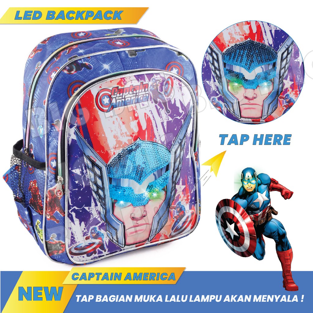 PTS - Tas Anak Laki Sequin CAPTAIN AMERICA - EXTRA - THE ULTIMATE POWER - UKURAN SD RANSEL LED TAS SEKOLAH