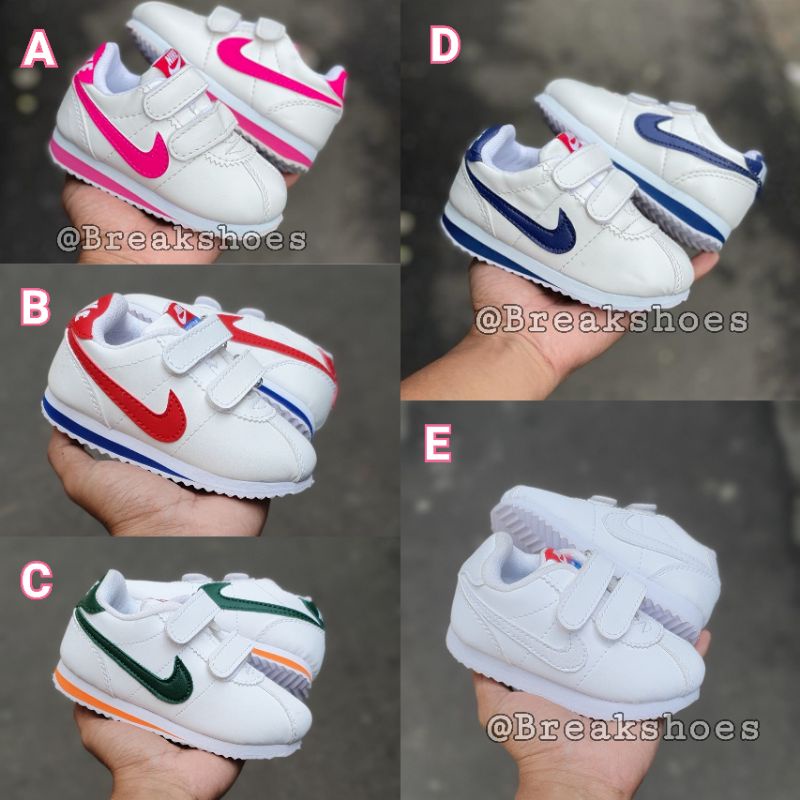 Sepatu anak cortes perekat warna putih leather pink/navy/ijo/merah