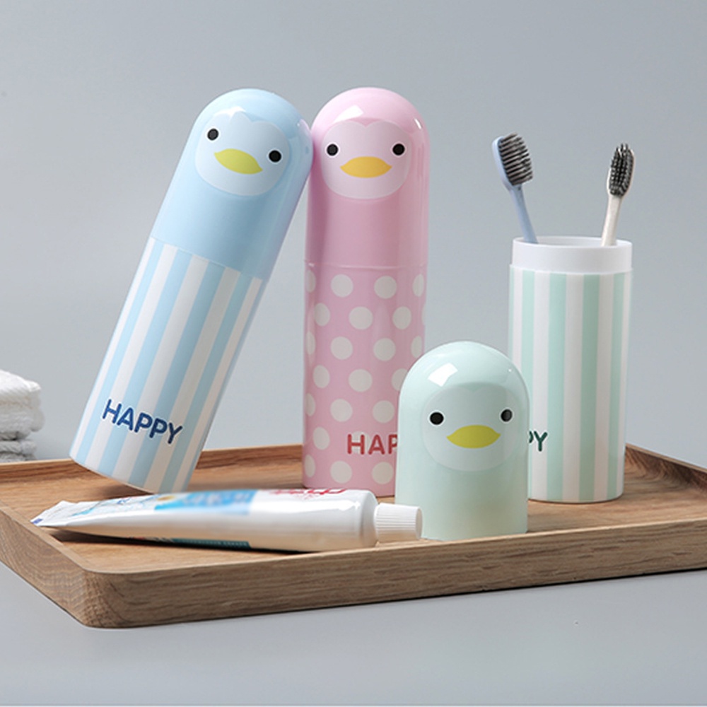 Cartoon Cute Penguin Toothpaste Cup Case Travel Portable Toothbrush Holder Case Hiking Sanitary Ware Suit Storage Box