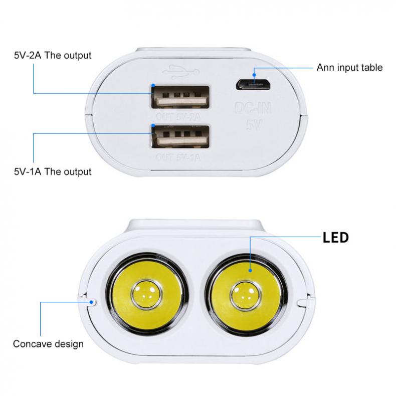 Power Bank Case 2x18650 2 Port + LED Flashlight - Q2 - Black