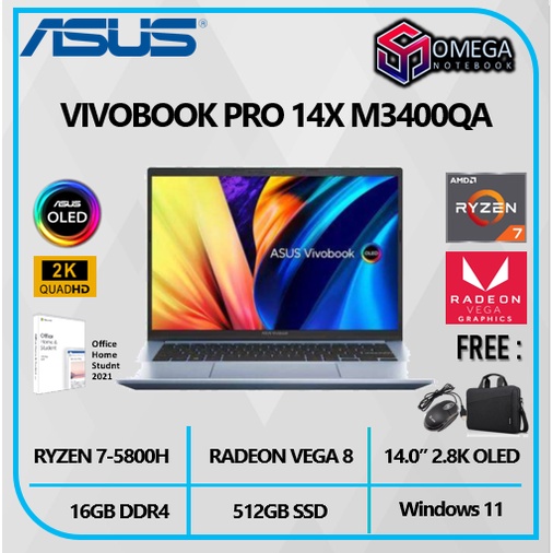 ASUS VIVOBOOK PRO 14X OLED M3400QA RYZEN 7 5800H 16GB 512SSD VEGA W11+OHS 14.0 2.8K