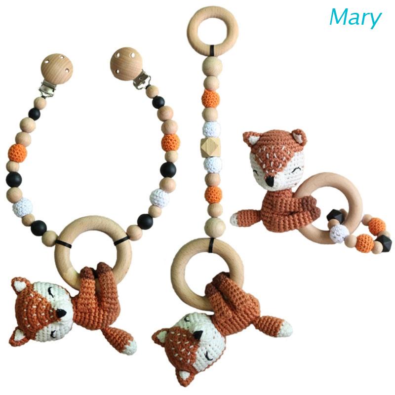 Mary 3pcs / Set Klip / Jepit Holder Dot / Empeng Bayi Bahan Kayu Untuk Stroller