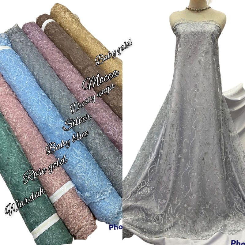Kain Tile Payet Mutiara Glier Bordir / bahan kebaya mutiara