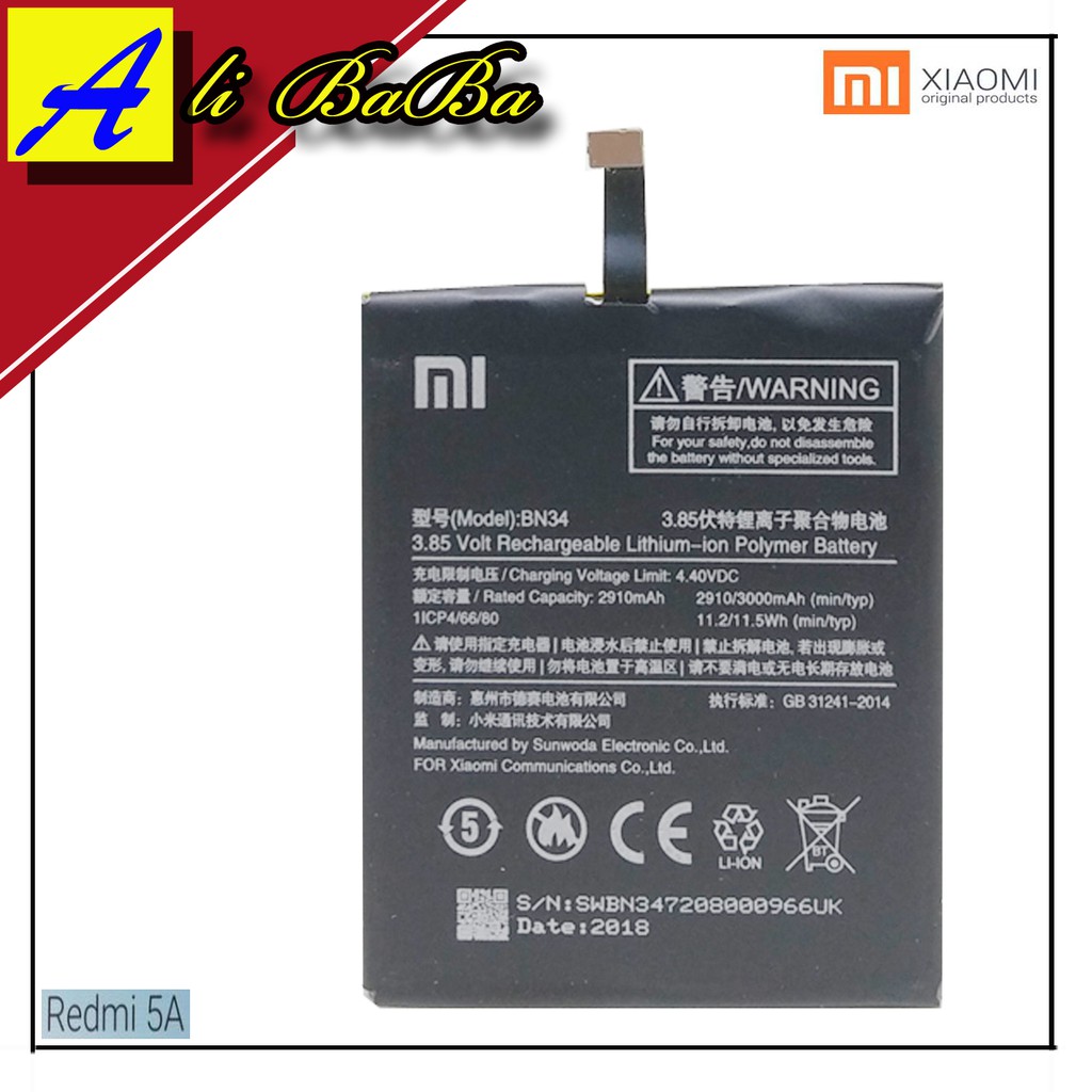 Baterai Handphone Xiaomi Redmi 5A BN34 Batre HP Xiaomi Redmi 5A Battery Xiaomi Mi5A Batu Batre Mi5A