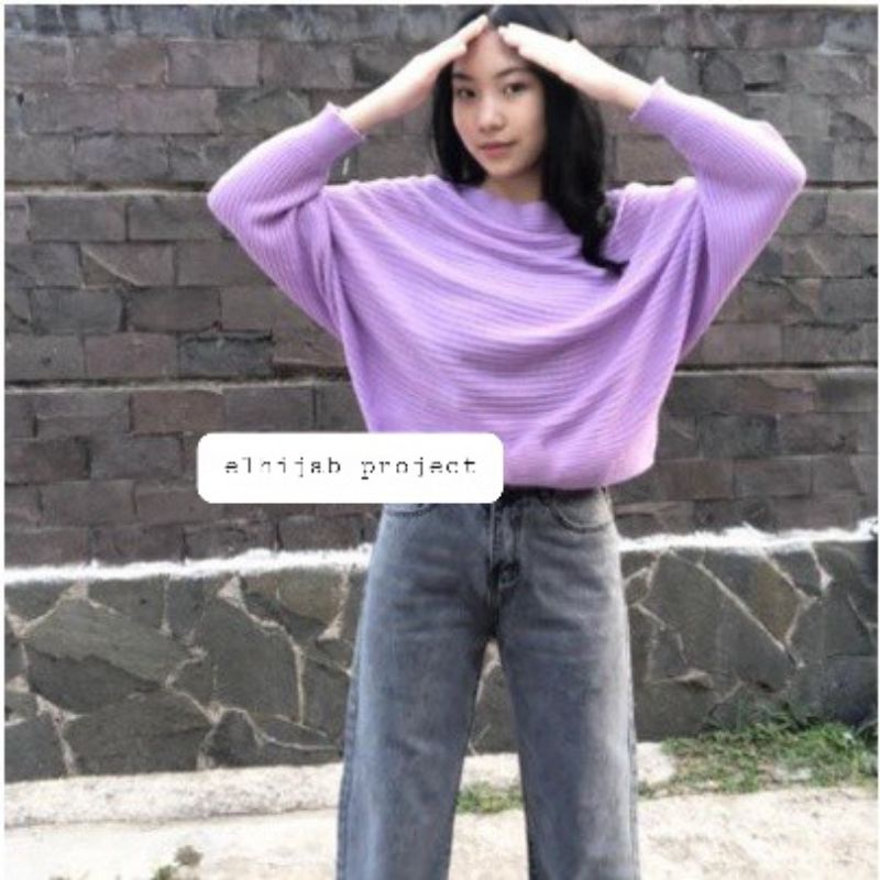 [PREMIUM] Helwa Sweater Batwing Knit // Sweater Batwing Rajut-Lilac