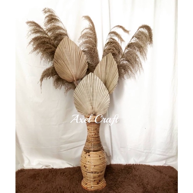 Bunga Kering Rustic Dan Vas Rotan Set