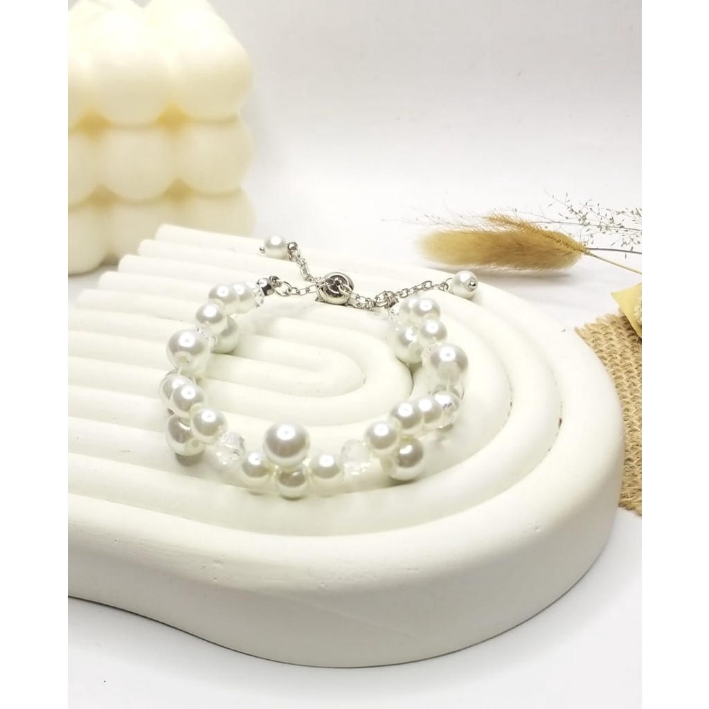 Gelang Wanita Gelang Korea Serut Rantai Silver Gelang Mutiara Gelang Lokal Premium Handmade