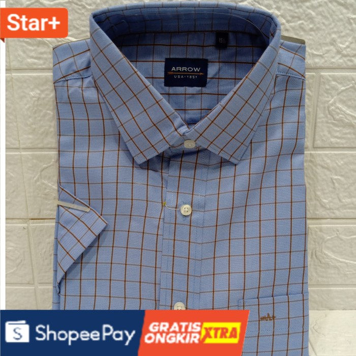 Kemeja Arrow Pria Formil Kerja Kantor Tangan Pendek 15.5 Trendy Merk Baru