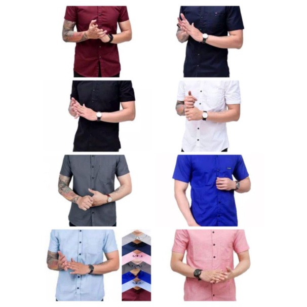 Paket 1 lusin/12 pcs Kemeja Polos pendek kemeja pria