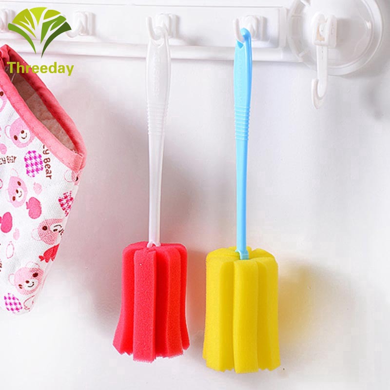 Sikat Pembersih Botol Susu/Gelas Bahan Spons dengan Gagang Plastik