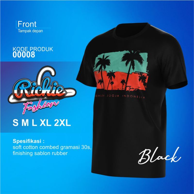 Kaos Hitam Pria Kaos Jogja Bahan Soft Cotton Sablon Rubber Pantai