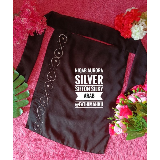 Niqab Aurora Silver Sifon silky arab/Bandana Cadar Hitam Terbaru