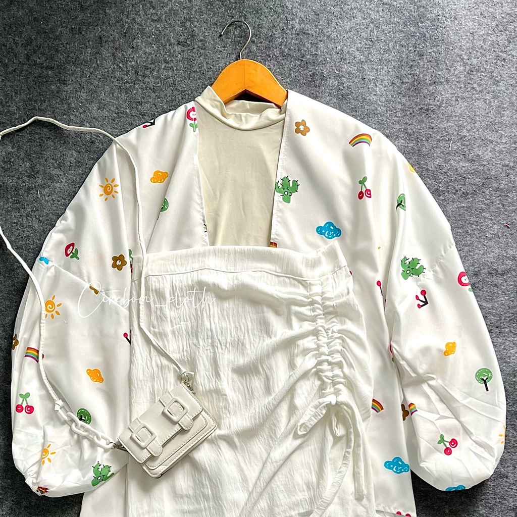 ONE SET KIYOWO OUTER MOTIF PART 1 / ROK SERUT CRINKLE / CELANA CRINKLE (Cirebon Cloth)-o.kiyowo serut white