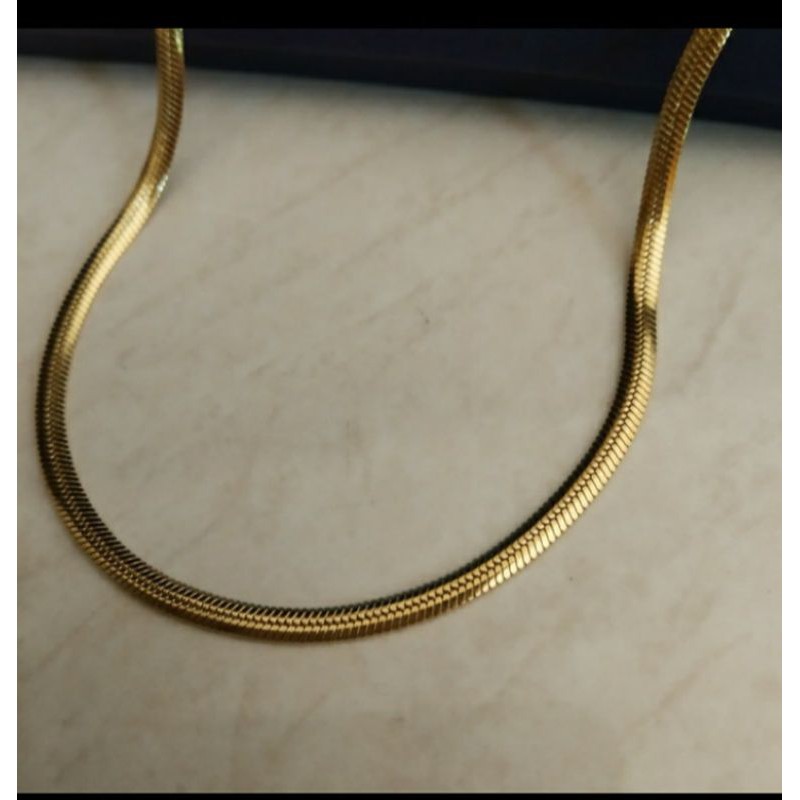 kalung pria-cowok titanium model ular pipih 3mm