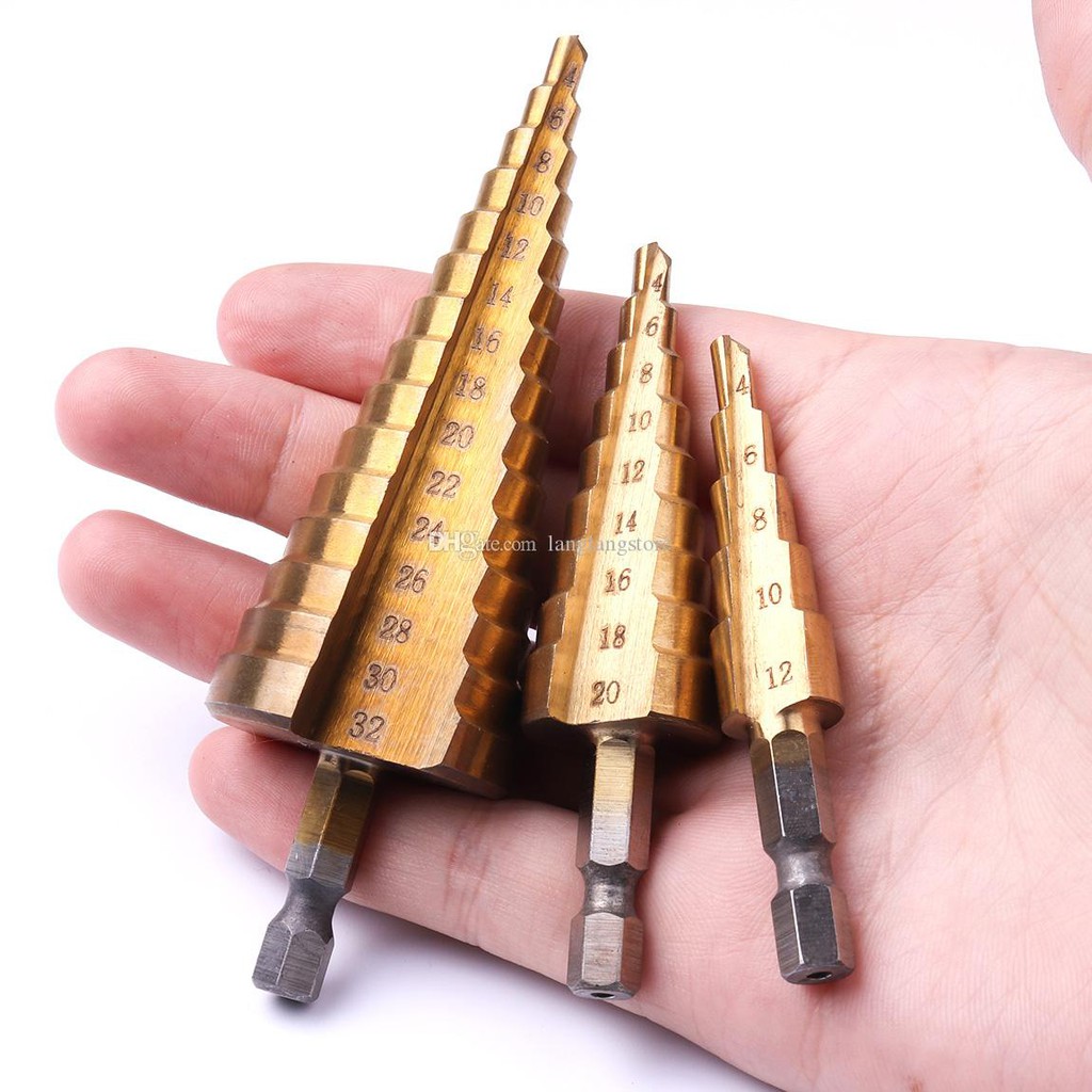 3 Pcs Mata Bor Step Drill Pagoda Multi Step Cone Hss Coating Titanium 15 Steps 4-32mm