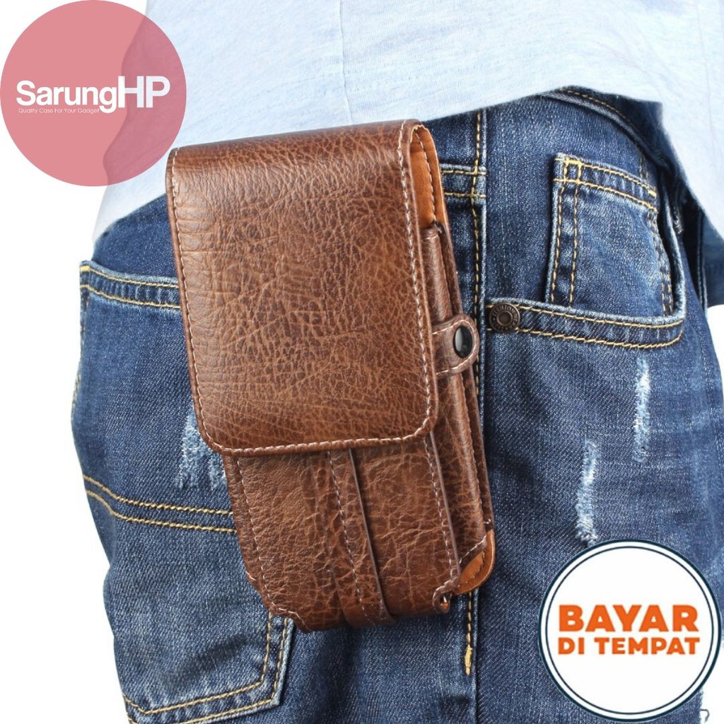 SARUNG HP Tas Pinggang Kulit Slot Kartu Carabiner 5 - 6,5 Inch Vertikal