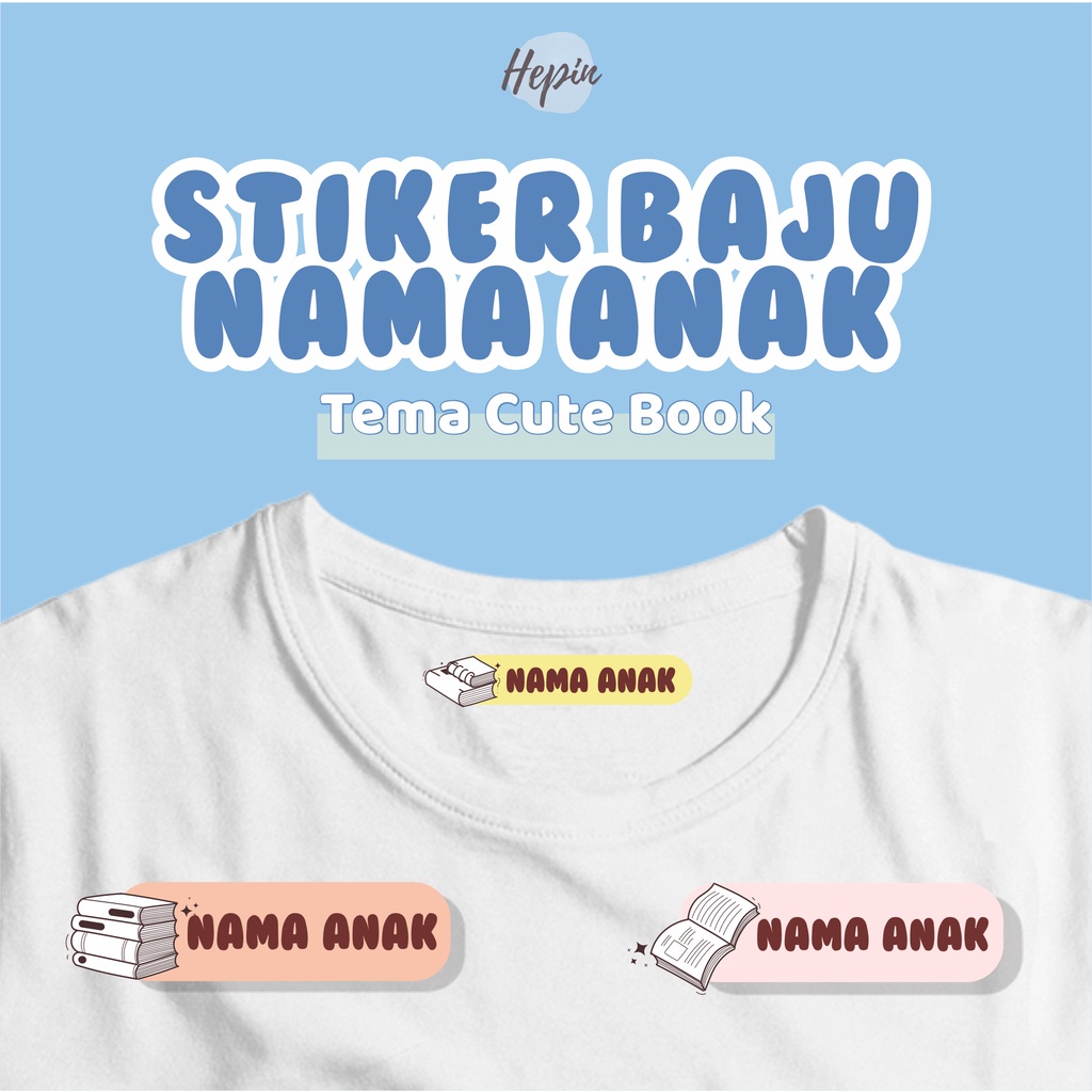 

(30-60pcs)Stiker Kain Label Baju Nama Anak tema CUTE BOOK / Sablon Setrika Name /Label Sticker Iron on sticker a/ Kain