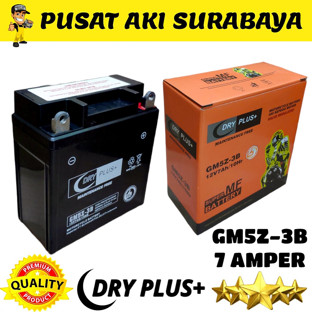 ACCU GEL DRYPLUS GM5Z 7AH AMPER AKI MOTOR MEGAPRO PRIMUS MEGAPRO HIU MP PRIMUS MP HIU SUZUKI SMASH MTX5AL YB5LB YT7C GT6A