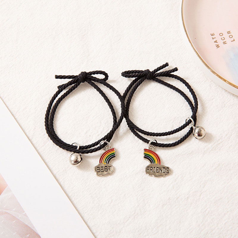 [✅COD]❤️Gelang Couple Bestie 2pcs Black Gelang Tali Kepang Creative segar kecil Adjustable Pelangi Hias Selamat Datang Untuk Membeli