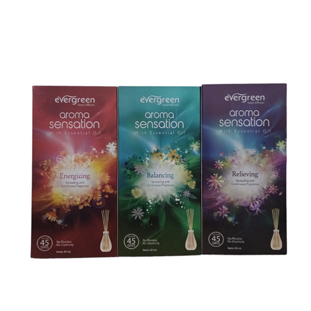 Evergreen Reed Diffuser Aroma Sensation With Essential Oil - Pengharum Ruangan 50ml (Set/Reffil)