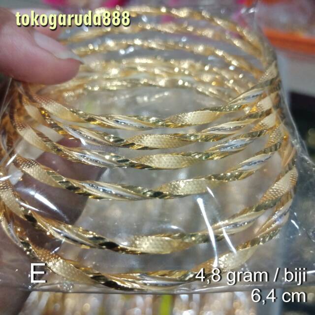 Gelang tangan anak dan dewasa emas asli kadar 700 70% 22 bangle gold ukir keroncong kuning putih cantik ringan baru